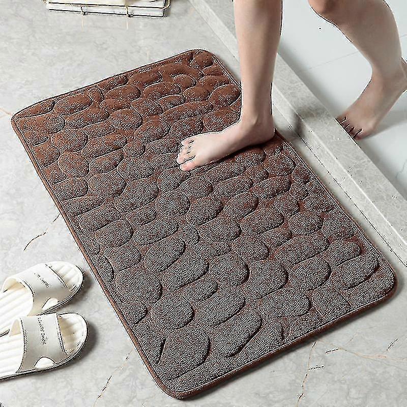 Super Absorbent Bath Mat Quick Drying Memory Foam Bathroom Rug Embossing Stones Print( Size,Color : 58x80cm-Coffee