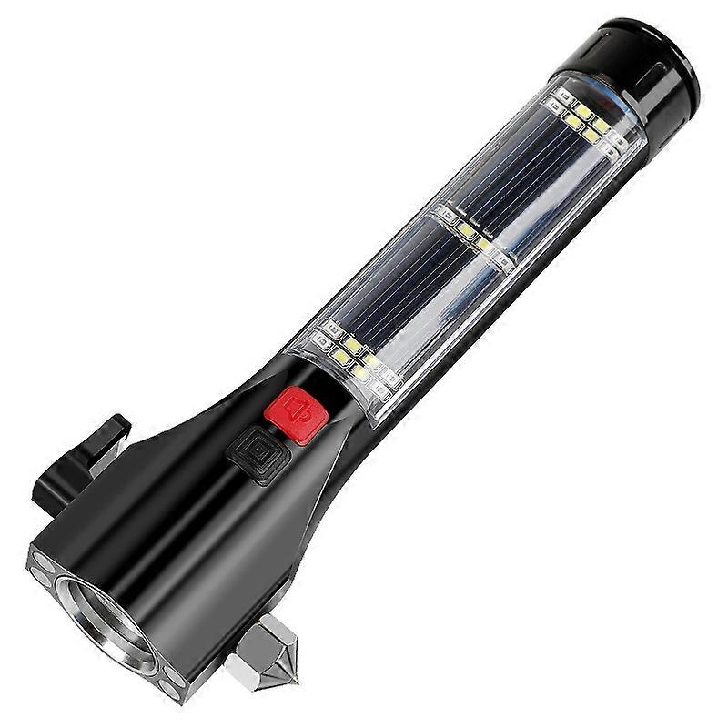 Multifunctional car safety hammer flashlight with window breaker seat belt cutter emergency escape tool, LED high brightness rechargeable solar emerge