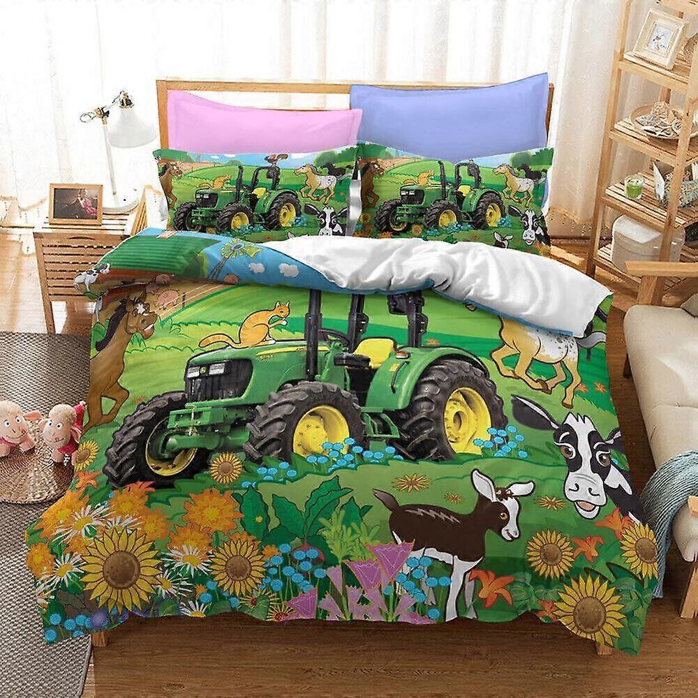 A771 ملاءات سرير John Deere Logo Tractor Kart لحاف لحاف مجموعة أغطية فراشطمجموعة مفروشات من 3 قطع (1 غطاء لحاف + 2 وسادة) Tm771