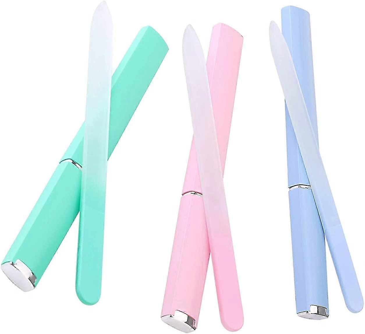 3 Pack Crystal Glass Nail File With Case,crystal Nail File, Professional Salon