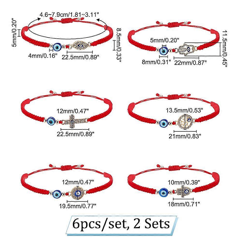 12pcs Evil Eye Braided Bracelets 6 Style Adjustable Lucky Beaded Bracelet Hamsa Hand Crystal Rhinestone Tree Bracelet Red String Stackable Bracelet fo