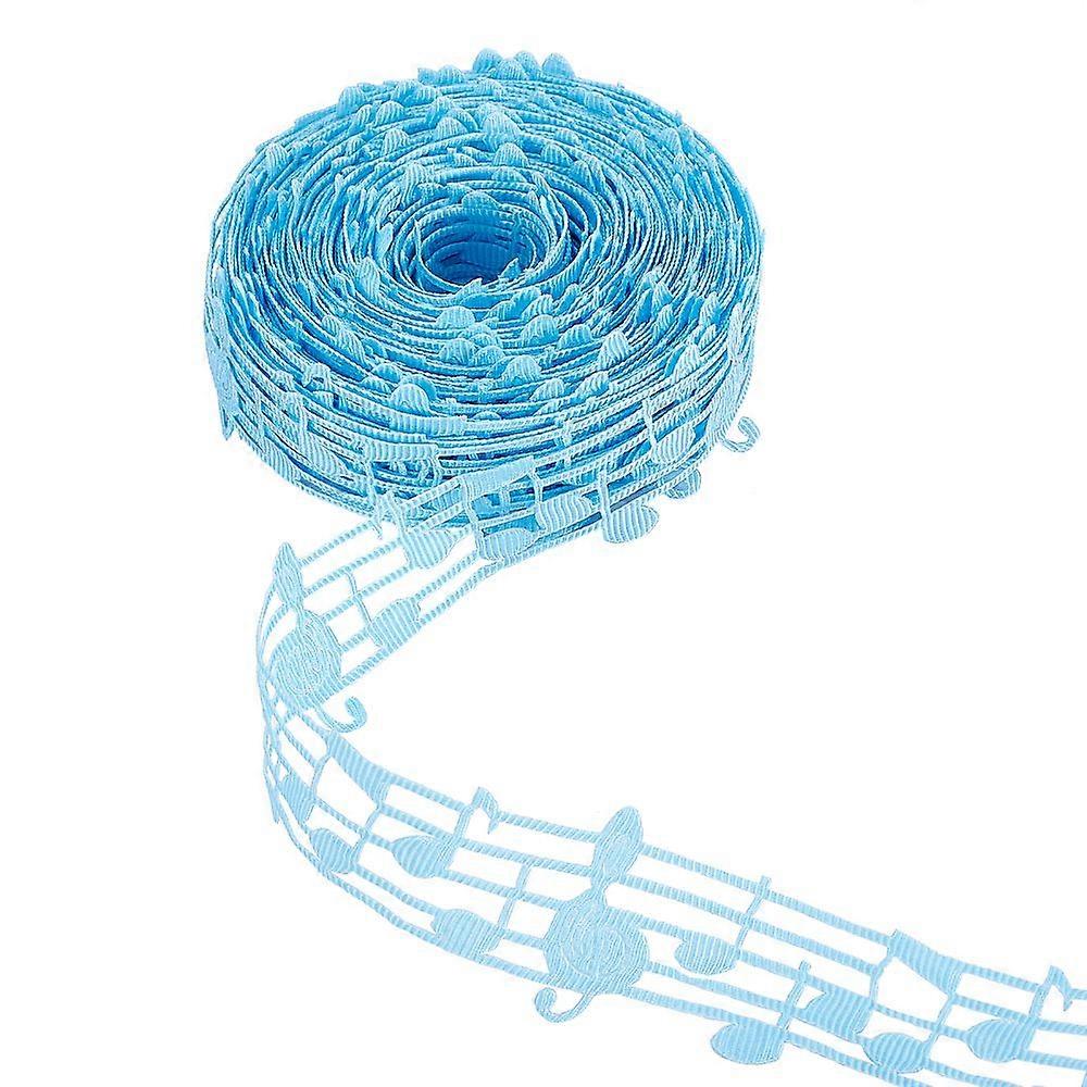 Polyester Ribbon with Note Pattern Flat Deep Sky Blue 29mm about 10yards/bundle