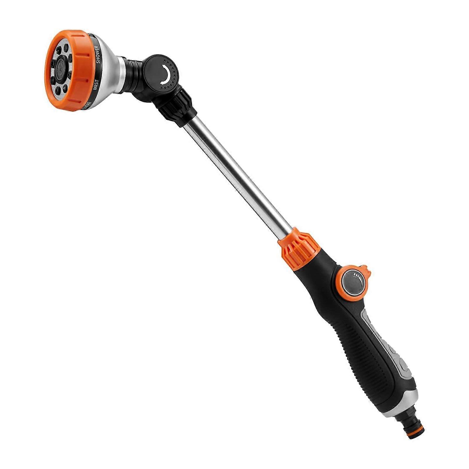 Watering Wand with Button Flow Control 8 Spray Modes Metal Sprinkler Wand Hose Nozzle Sprayer with Long Pole for Garden Lawn