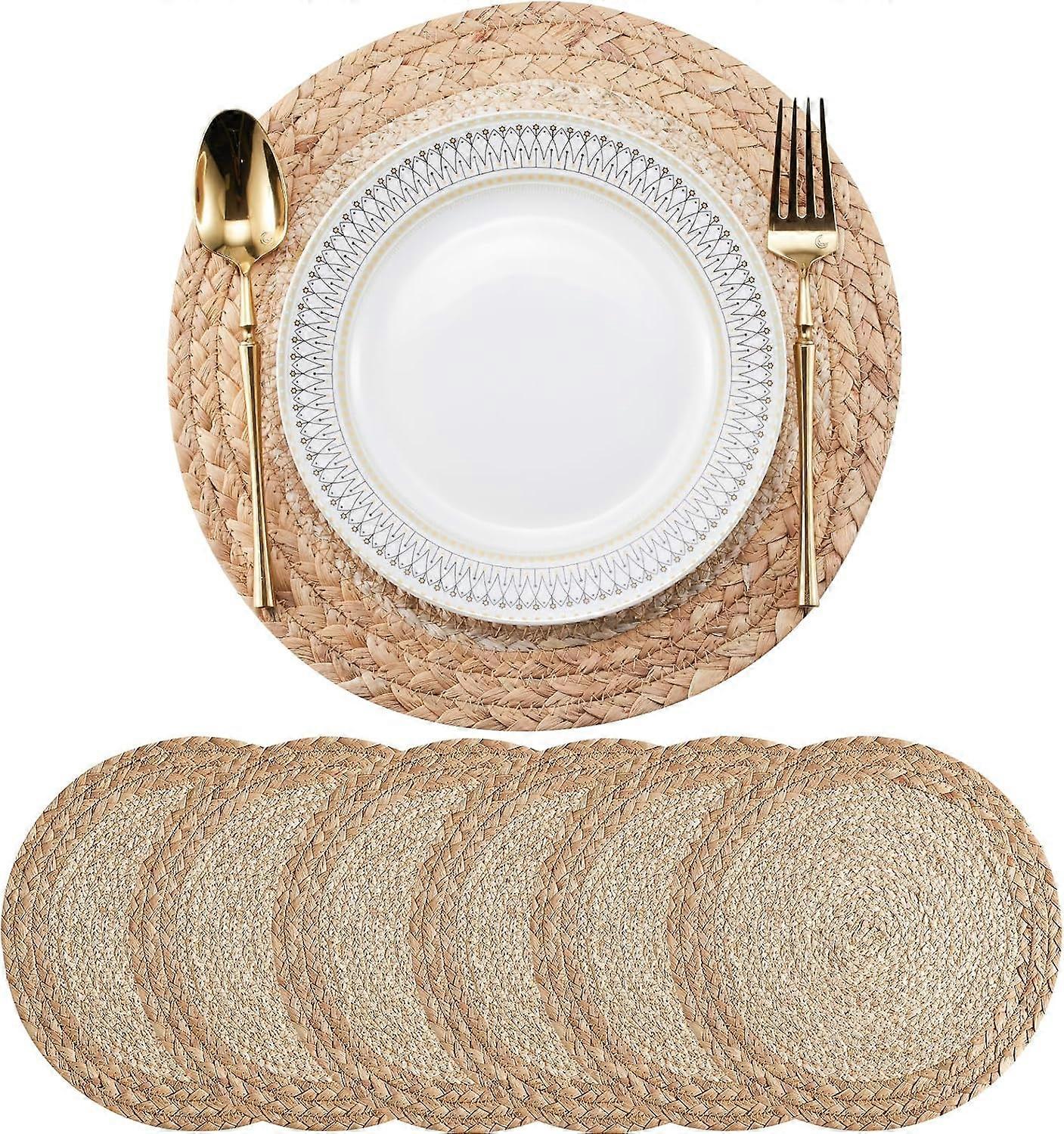 Boho Placemats Set of 6, Handmade Woven Cotton Table Mats for Dining Room Decor