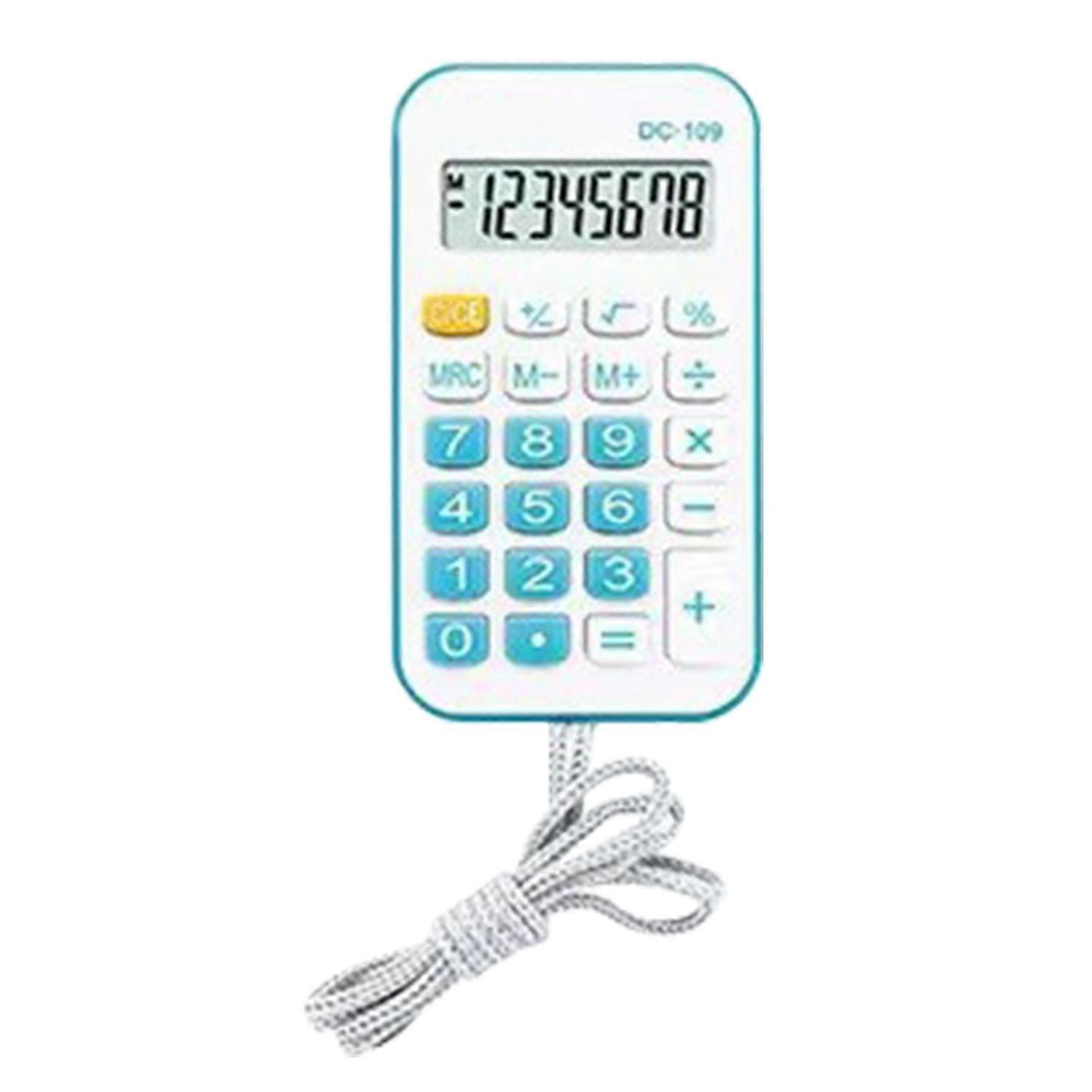 Pocket Calculator Mini Small Portable for Students School Office Supplies with Rope Blue