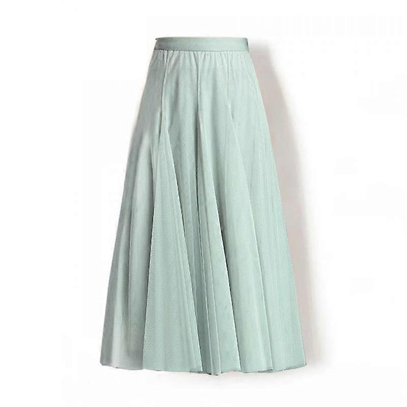 Women Solid High Waisted Skirt Many Colors Mesh Tulle A-line Midi Skirt With Lining for Spring Summer
