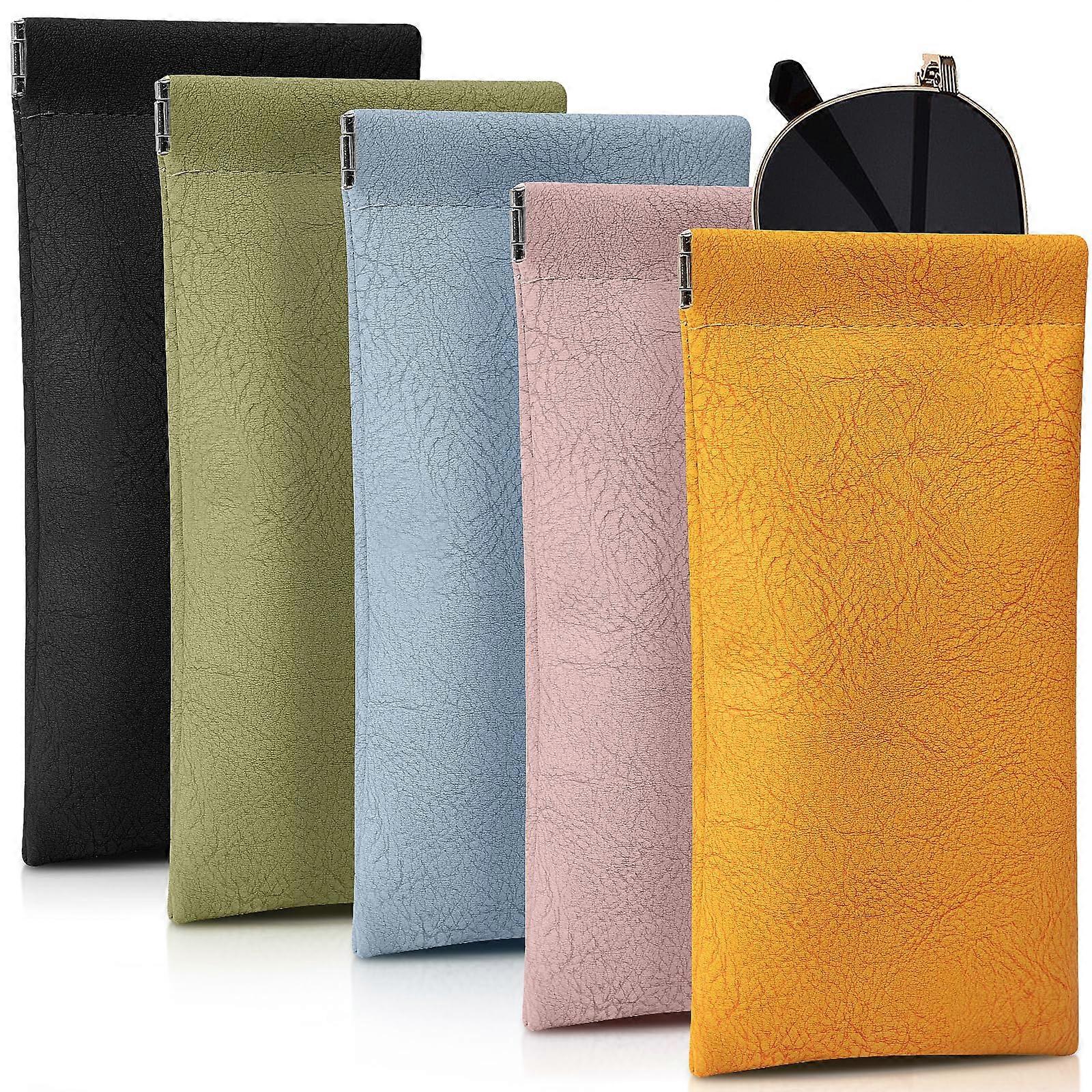 5-pack soft leather glasses case, scratch-resistant design, protect lenses