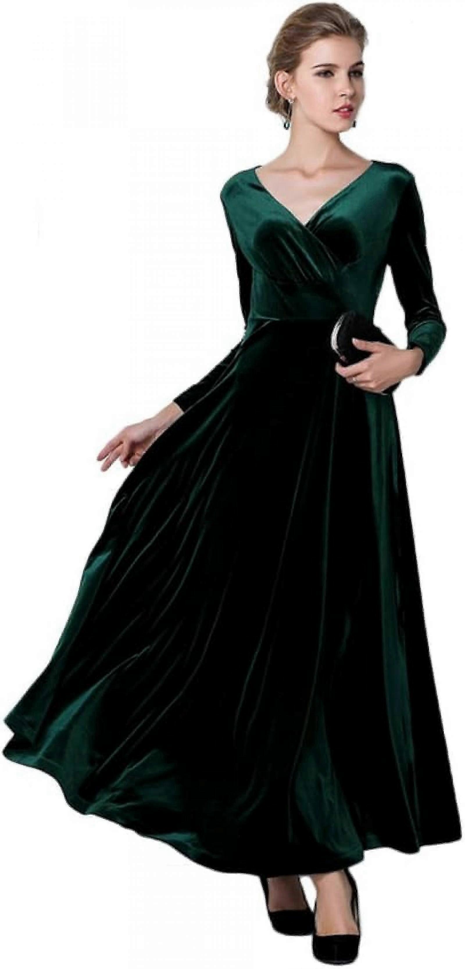 Women Dresses Velvet Long Elegant V-neck Long Sleeve Maxi Dresses For Cocktail Party
