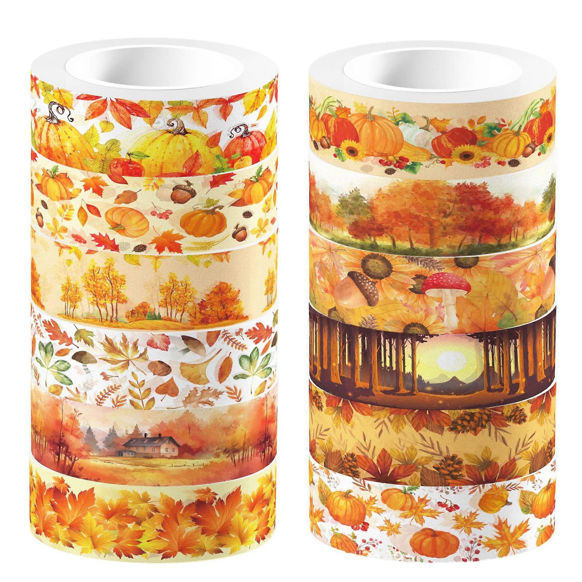 12 Rolls Autumn Decorative Tape for Scrapbooking, Gift Wrapping, DIY Crafts - 16.4 Feet Long - Fall-Themed Design