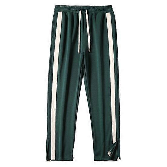 Men Pants Striped Color Matching Wide Leg Loose Deep Crotch Soft Drawstring Elastic Waist Straight Soft Warm Four Seasons Sports Jogging Sweatpants