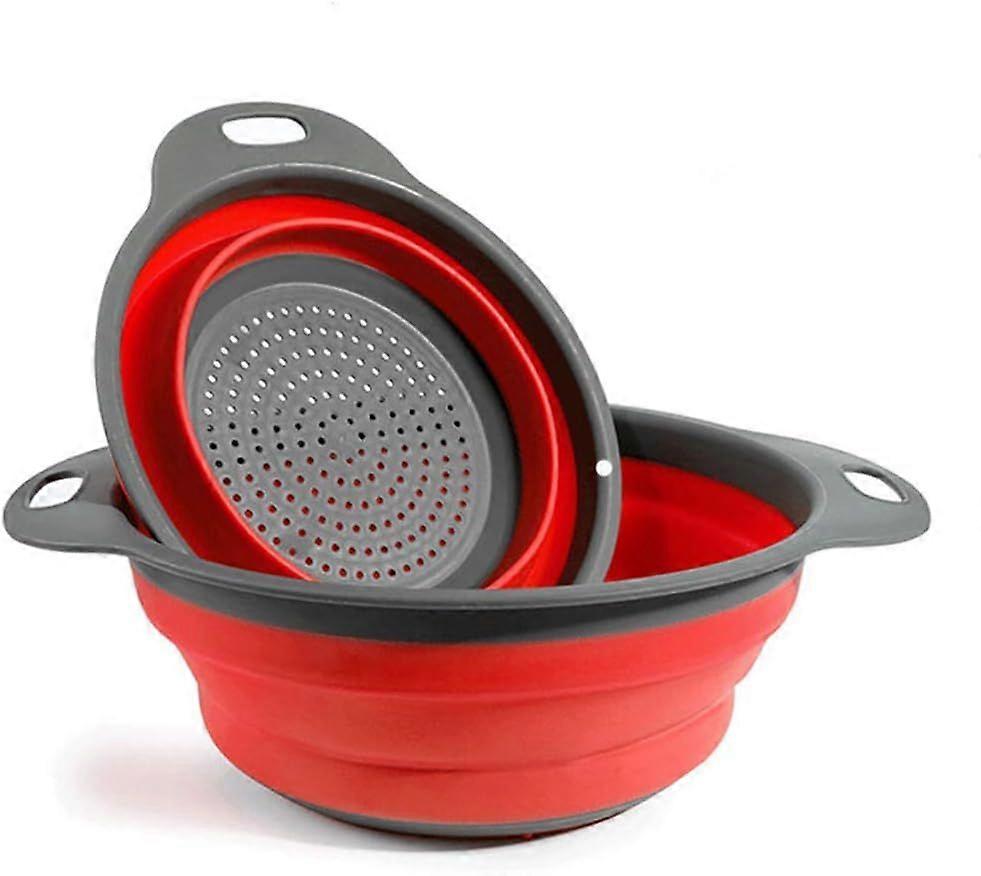 Set of 2 Collapsible Kitchen Colander Non-Toxic Easy to Clean, 2 Sizes Red