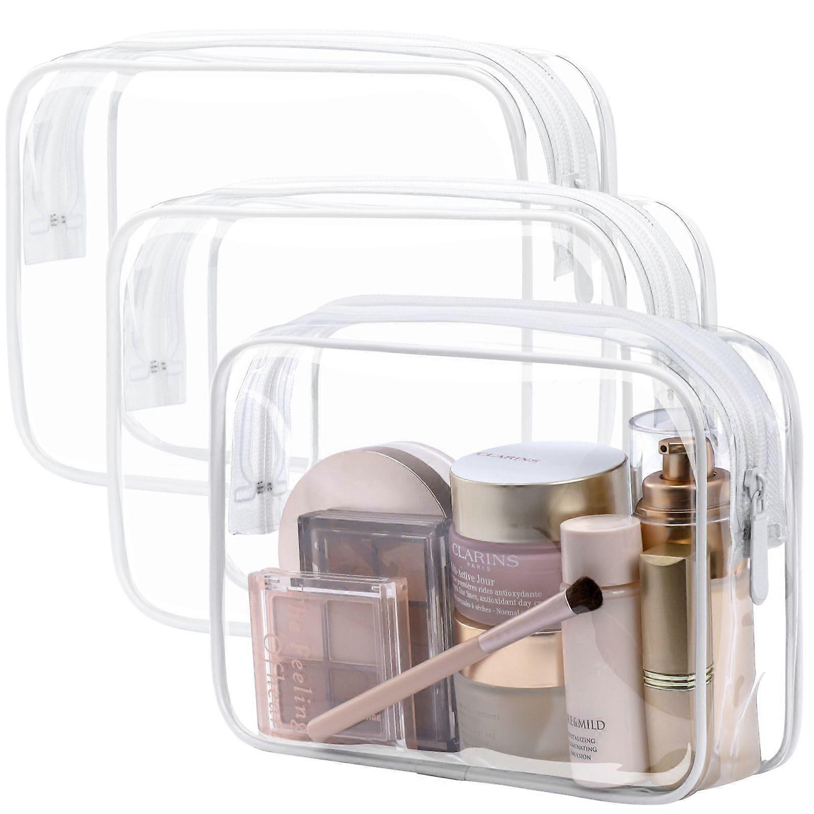 3 Pack Clear Toiletry Bag For Travel Quart Size, Transparent See-Through Cosmetic Bag TSA Friendly