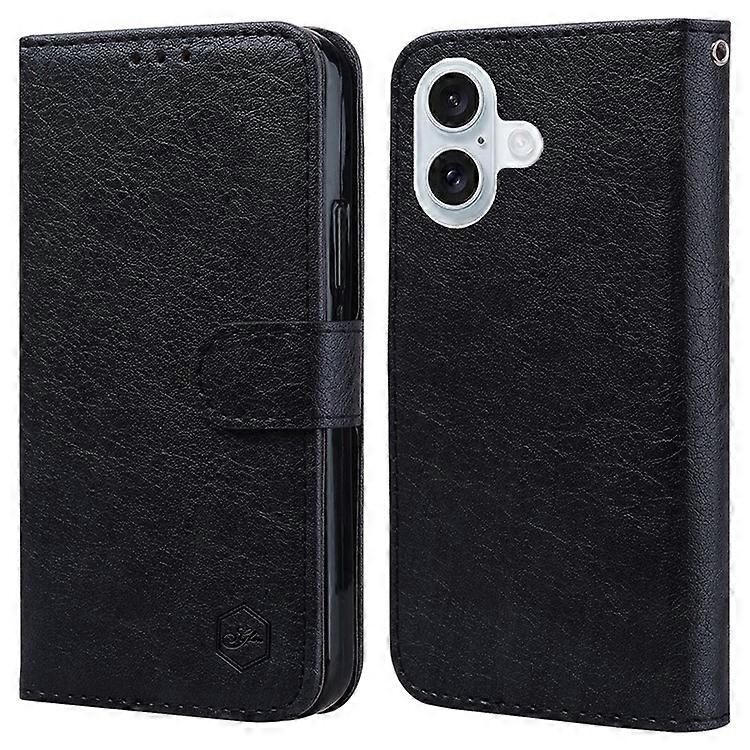 Compatible For iPhone 16 Plus Case Solid Color Leather Folding Stand Wallet Leather Phone Cover