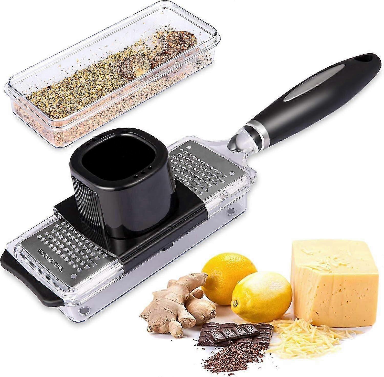 Ginger Grater Tool Cheese Grater with Handle Lemon Zester Catcher Premium Stainless Steel Mini Grater with Container