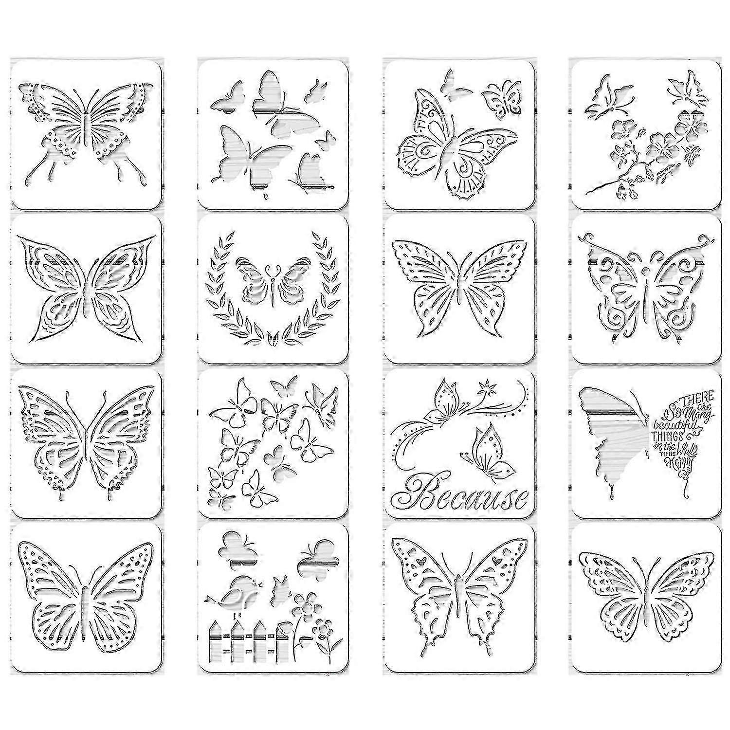 16pcs Reusable Butterfly Stencils Butterfly Template Art Painting Stencils For Paint Craft Wall Diy f54