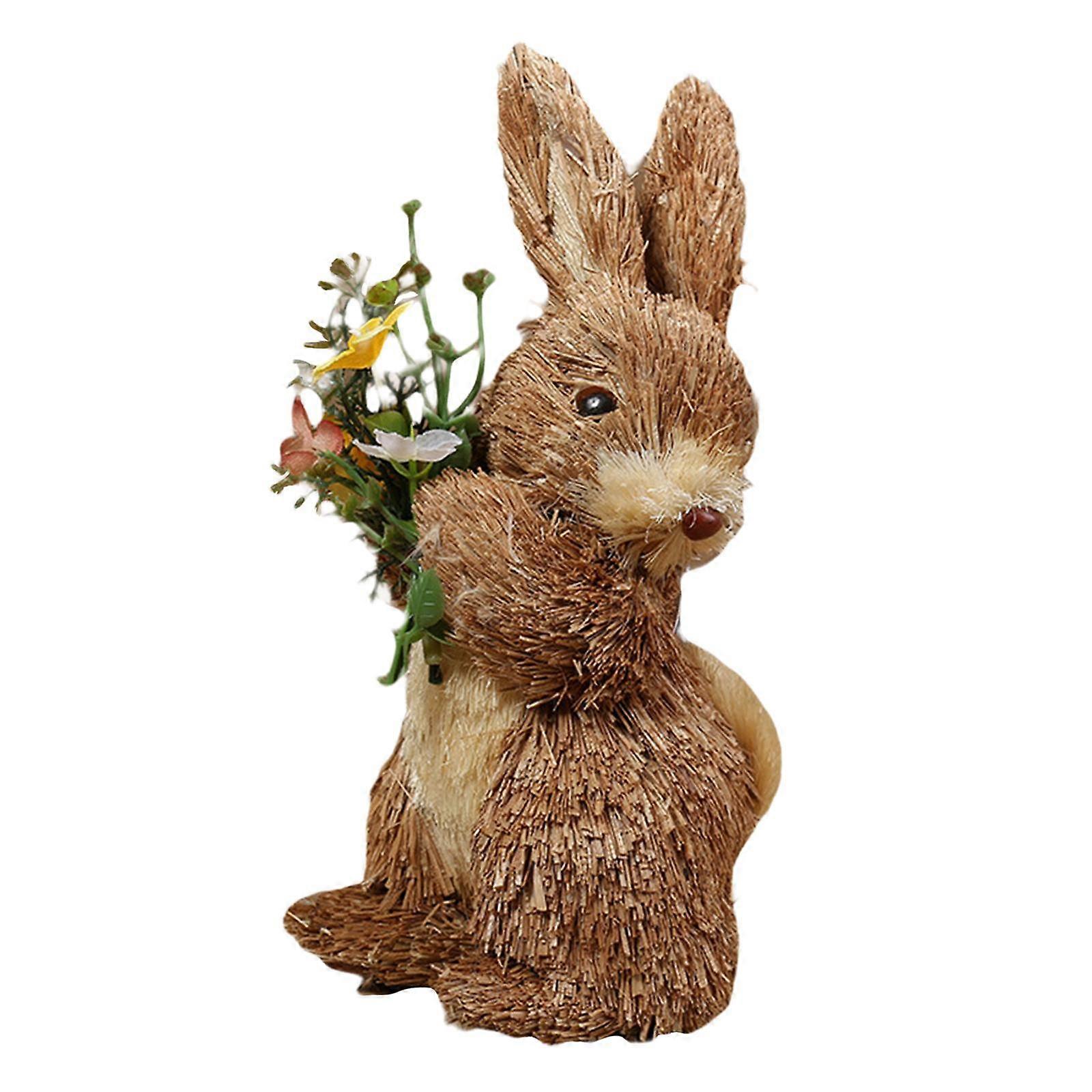 Easter Straw Rabbit Decoration Handmade Straw Ornament Bunny for Easter Table