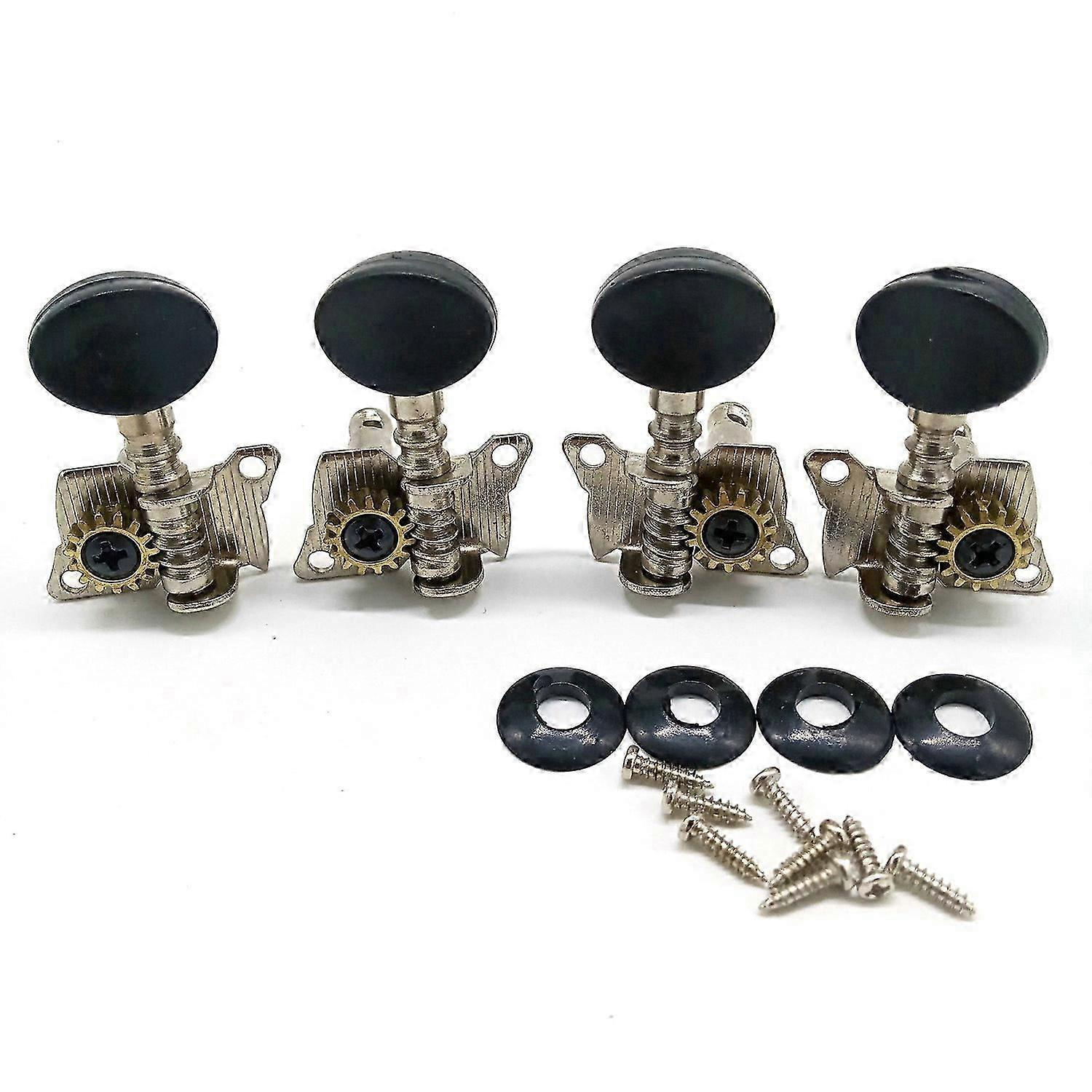 4 Pieces Metal Opened Ukulele Uke Tuning Pegs Tuners Round Cap Black js