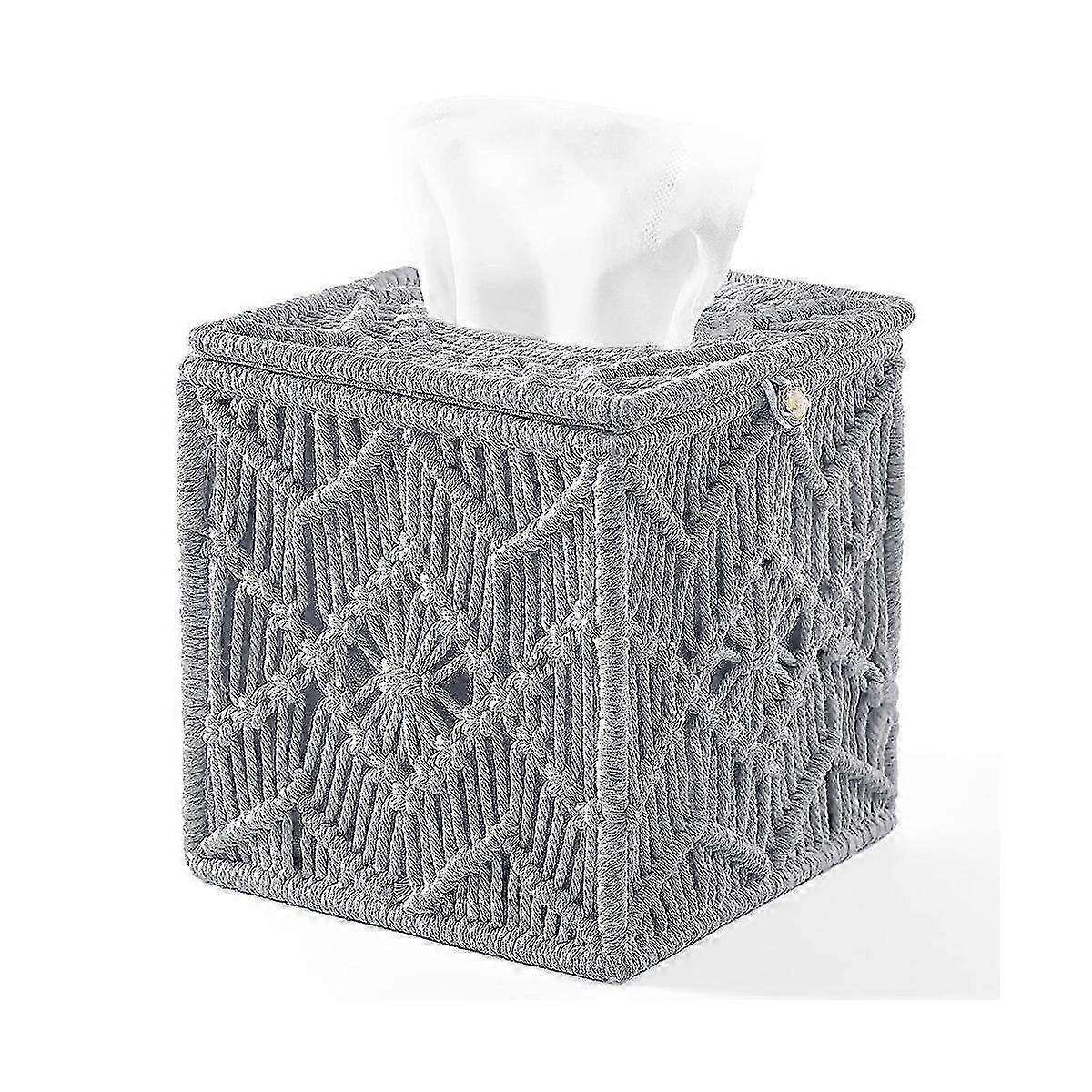 Tissue Box Cover Boho Decor Square Paper Tissue Holder with Bead Buckle Macrame Napkin Tissues Orga