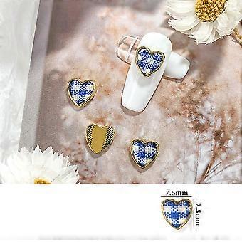 Flatback Nail Jewels Plaid Coeur Noël Clous d’ongles Buffalo Plaid Nail Art Tranches Amour Coeur Forme À Dames Breloques Bleu