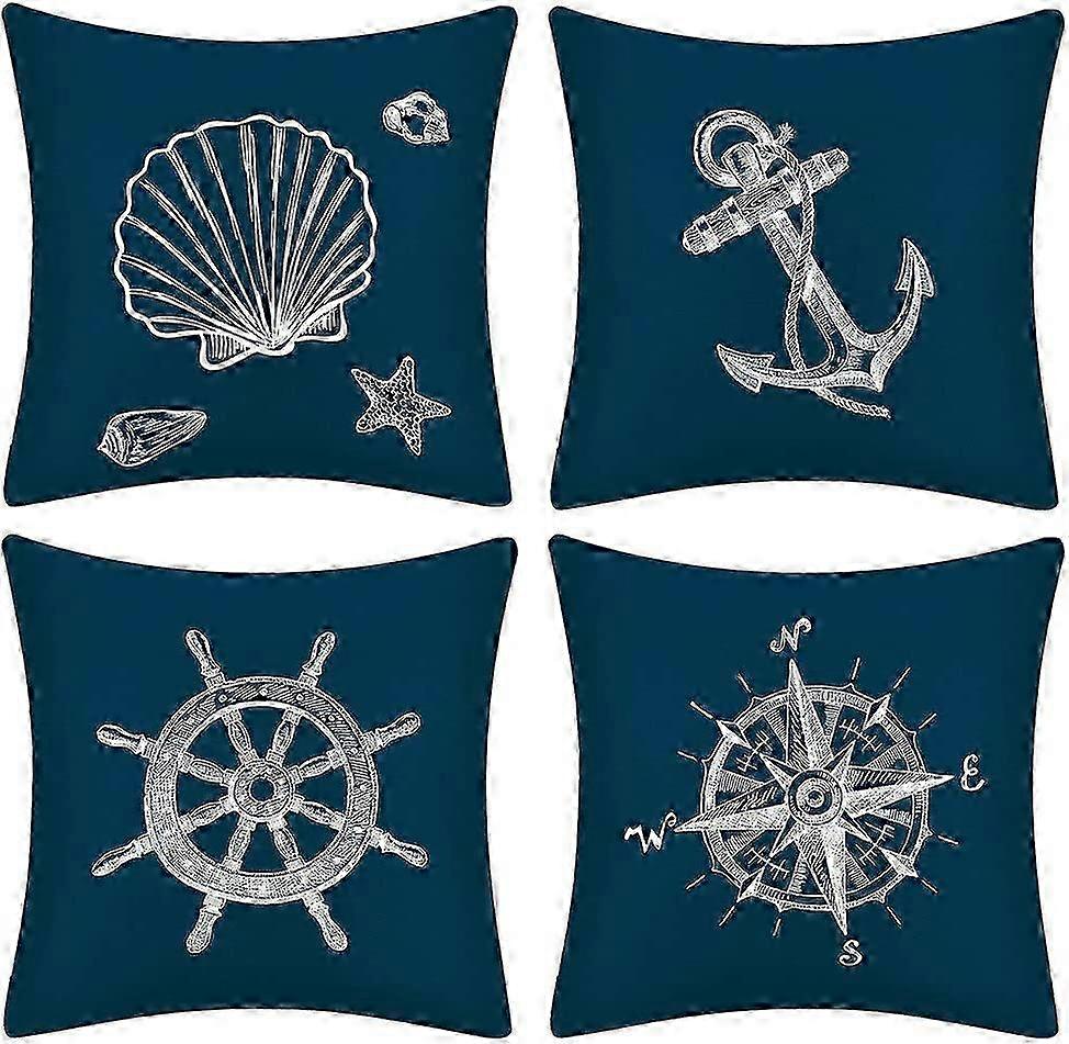 set of 4 compass navigation marine style decorative sofa cushion cover geometric pattern(45 x 45 cm)