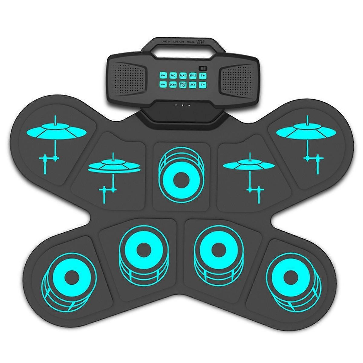 Electronic Drum Set Hand Roll Drum 9 Pads Dual Speaker Rechargeable Practice Pad Drum Kit with Drumsticks Foot Pedal