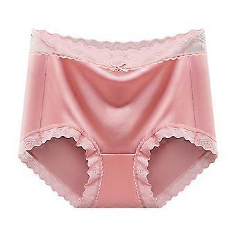 Women's High Waist Hipsters Briefs Smooth Silky Panties Soft Lace Underwear Breathable Underpants Bikini Panties Gifts  Pink XL