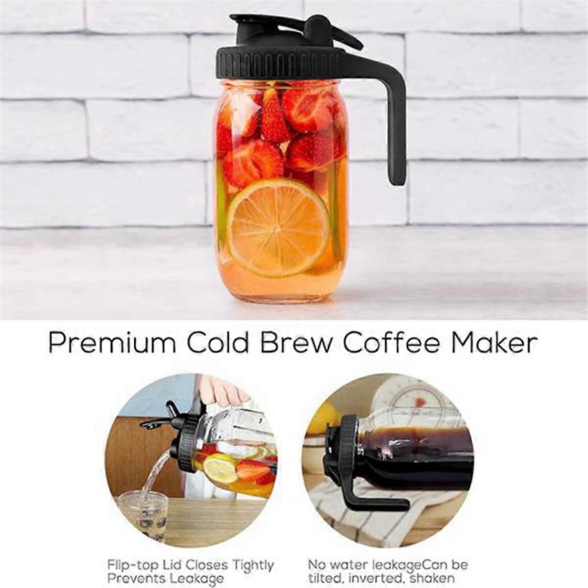 2set 32OZ Jar Pour Spout Lid-Glass Pitcher with Lid