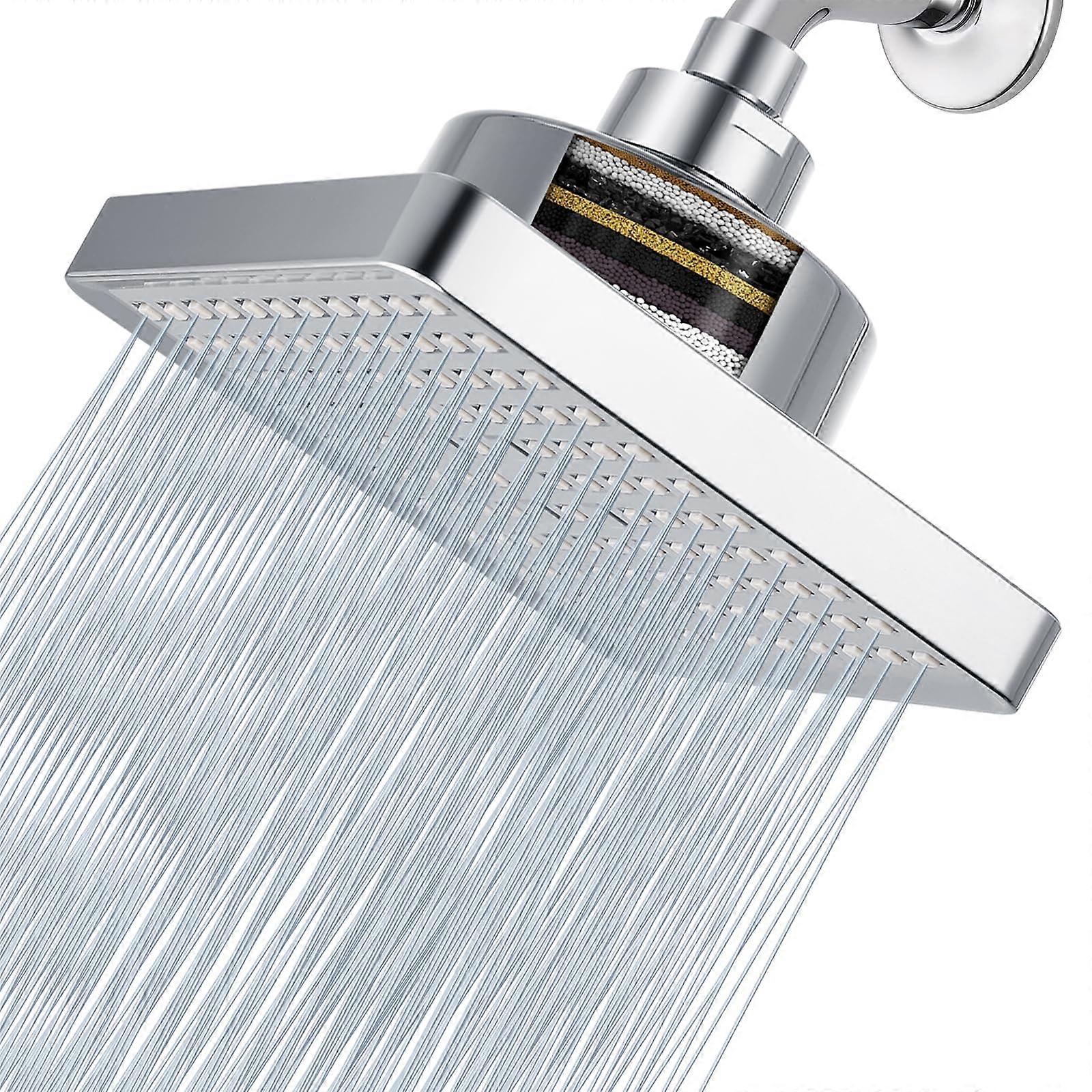 High Pressure Filtered Square Chrome Shower Head Improve Hair and Skin Problems Remove Chlorine and Harmful Substances 6"