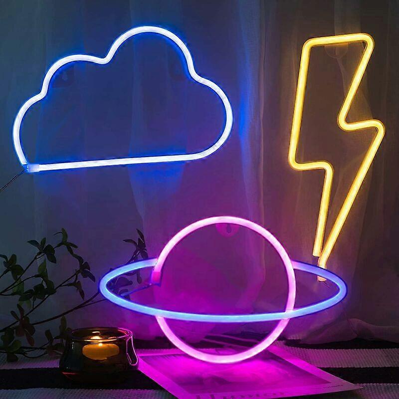 Neon LED Cloud Sign, Φωτεινή Διακόσμηση, με 3 Ριγέ Πλανήτες και Cloud Neon Sign