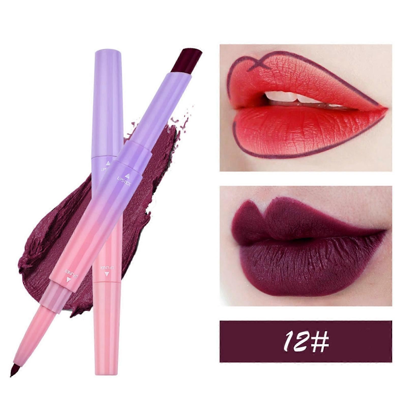 Double Headed Matte Lipstick Lip Liner Long Lasting Lip Makeup Cosmetics (#12)