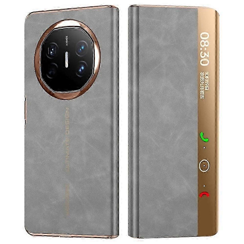 For Huawei Mate X6 Case Leather Protective Cover With Smart Window Auto Wake Up - Black