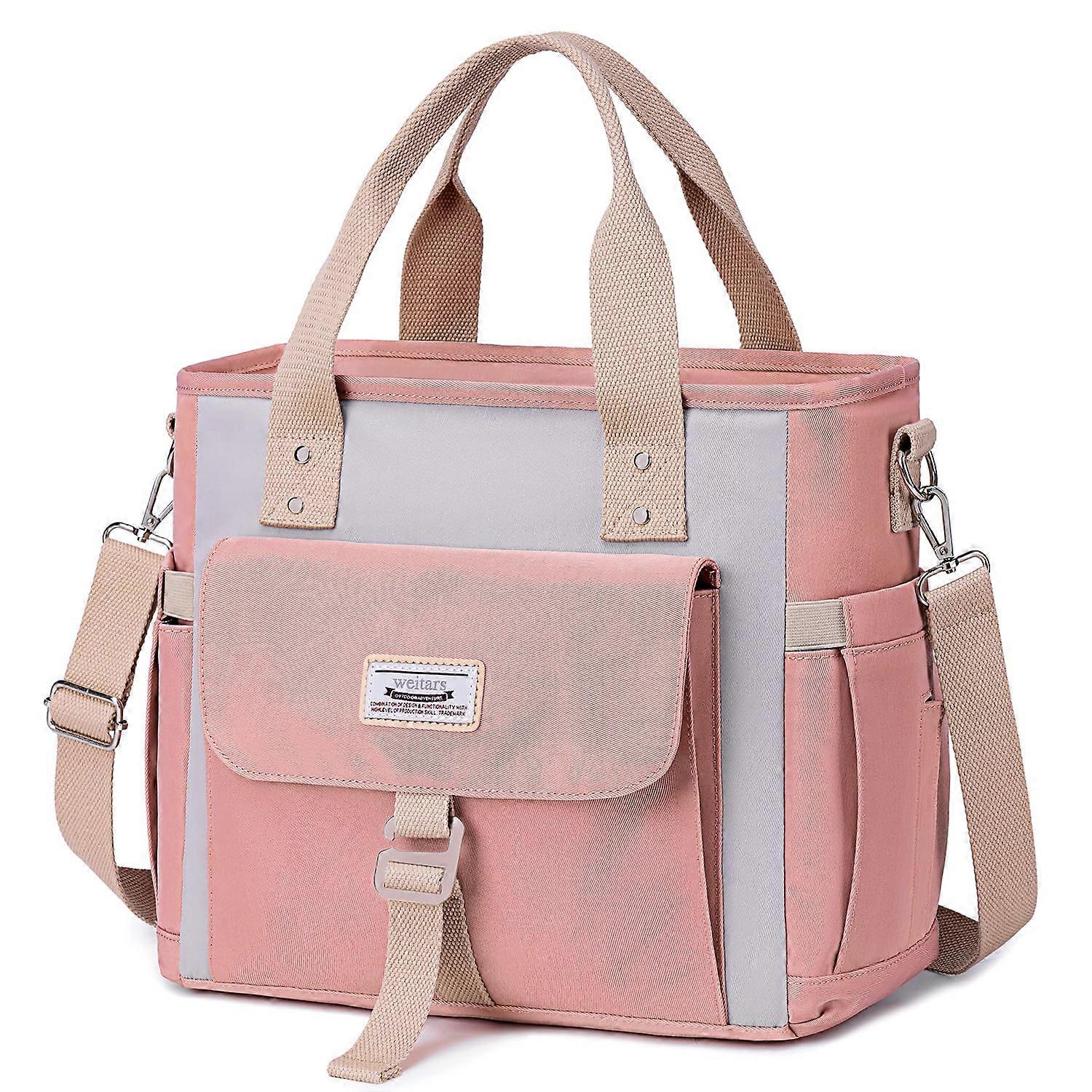 Insulated Lunch Bag for Women, Extra Large Lunch Tote With Removable Shoulder Strap, Leak-Proof, Side Pockets, Reusable for Picnic and Hiking