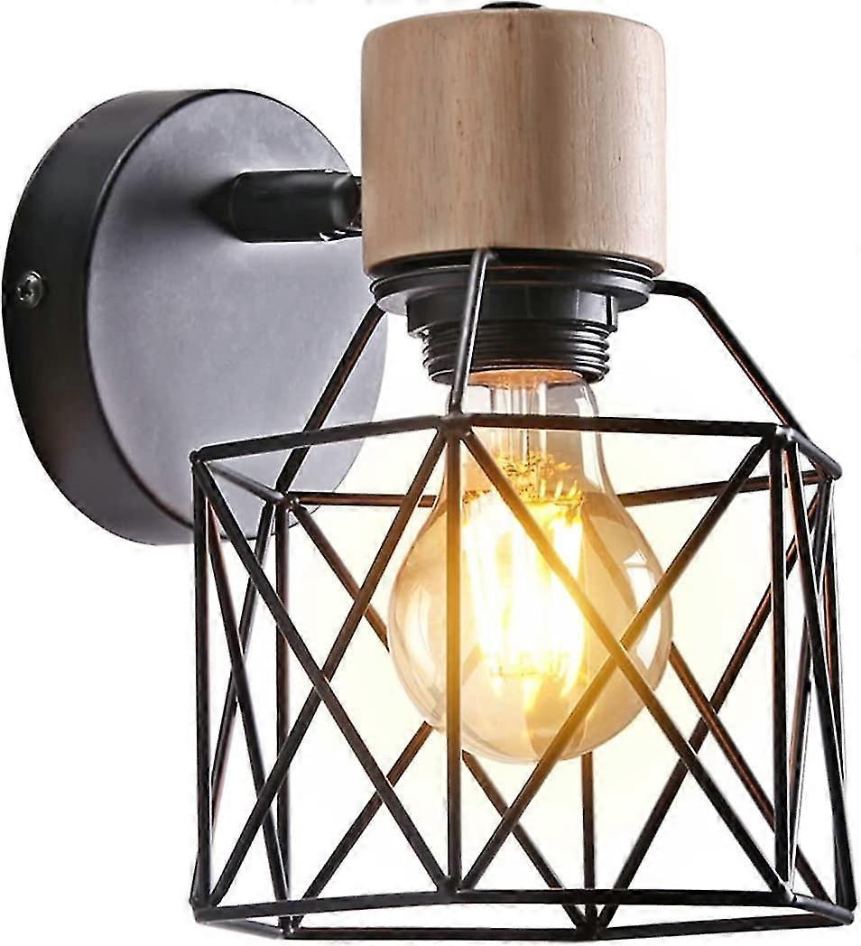 خمر داخلي الجدار الشمعدان E27 مصباح الجدار مع الخشب الصناعي سقف ضوء لاعبا اساسيا المعدن قفص شكل ضوء لاعبا اساسيا الإضاءة (أسود)