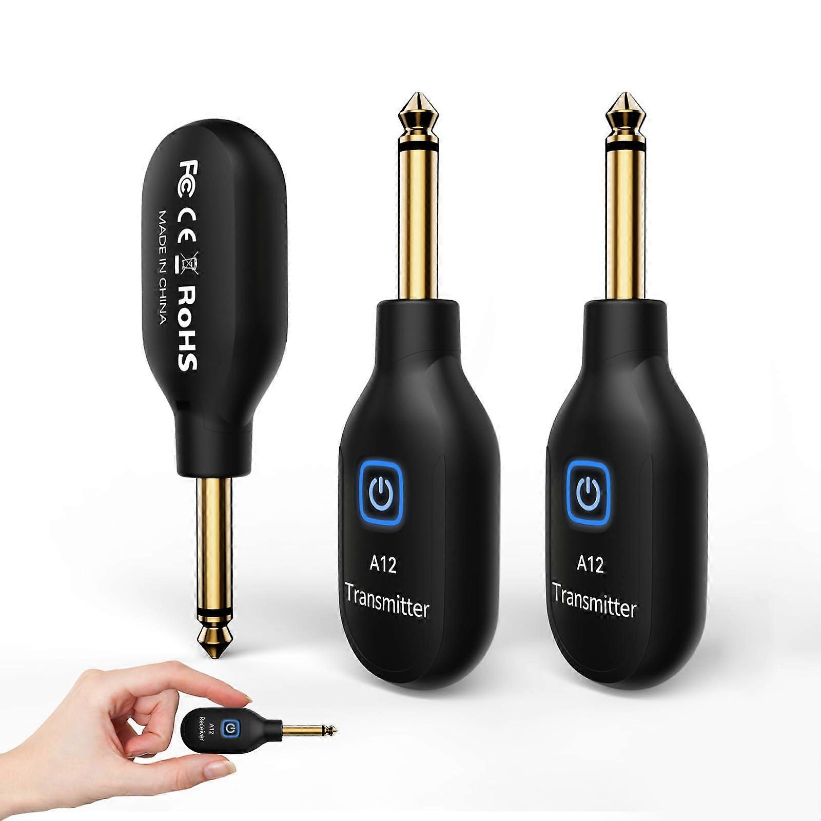A12 Wireless Guitar Transmitter Receiver 2.4GHz System 24-Bit 48kHz 100ft Range No Latency (2TX+1RX)