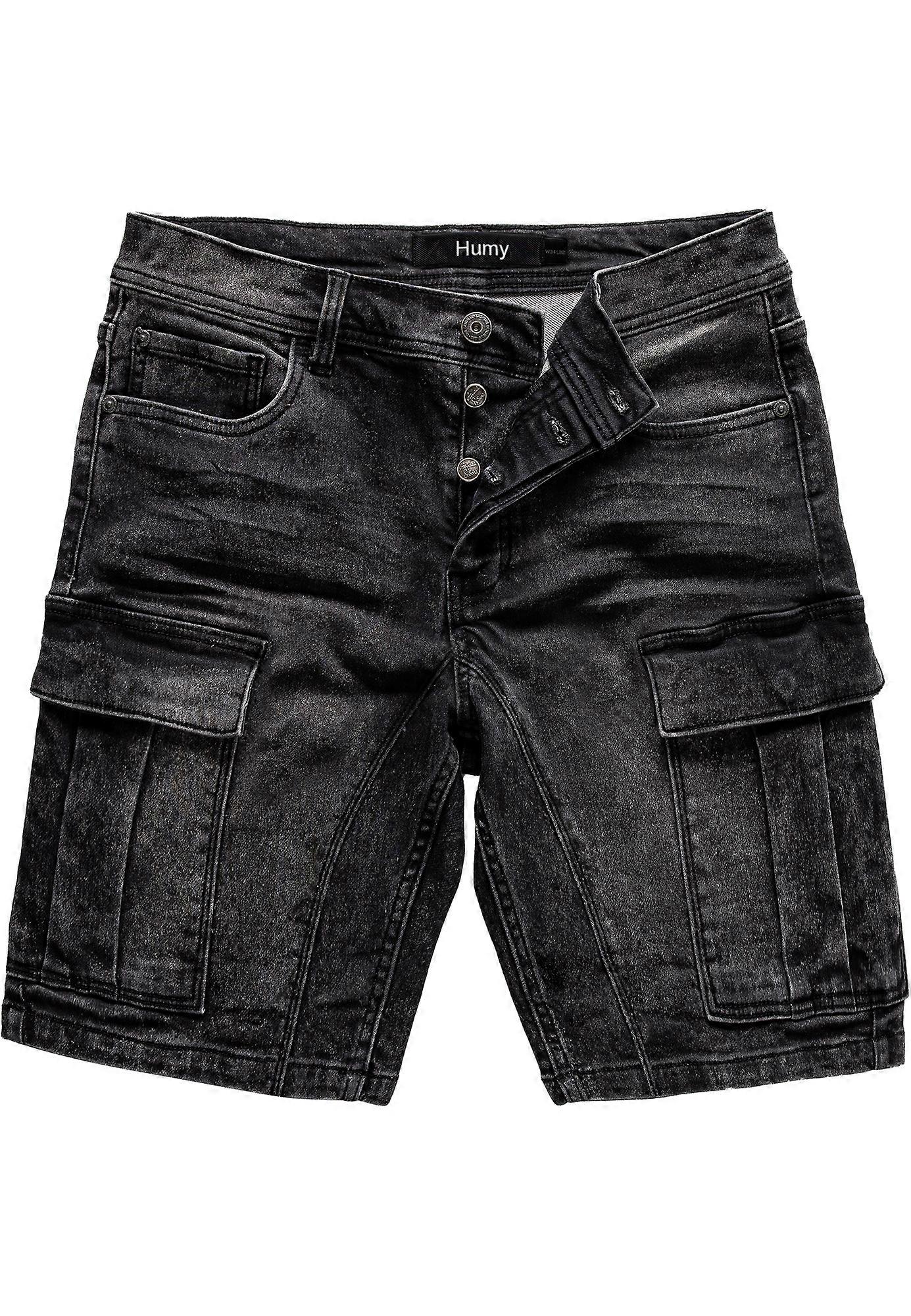 Cargo Style Jeans Shorts with Button Fly and Stretch Fit