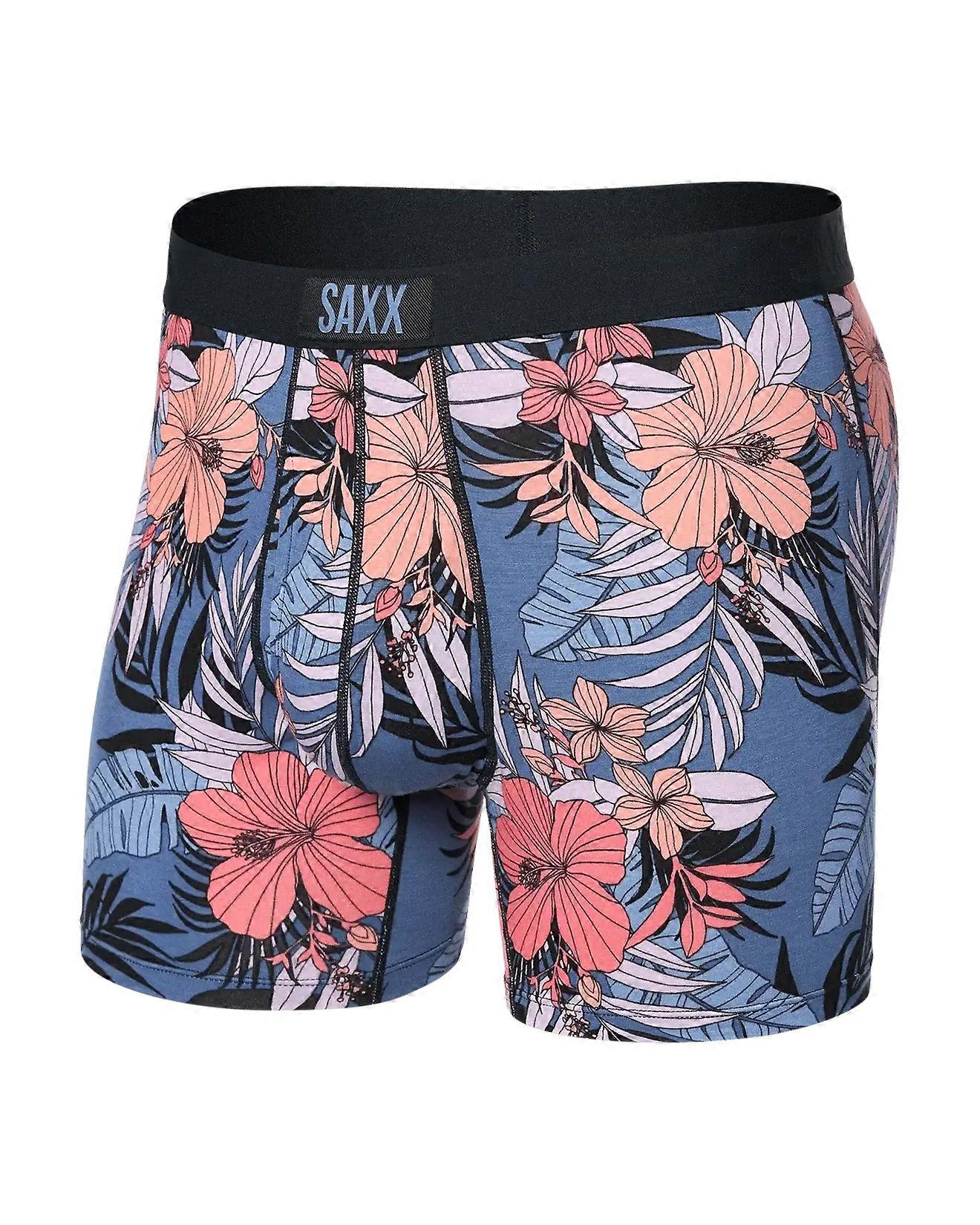 Saxx Ultra Super Soft Comfort Blend Boxer Briefs -  Hibiscus Jungle Blue