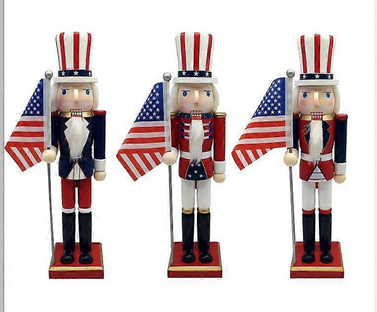 4th of July Nutcracker Figurine 38cm Wooden Nutcracker Christmas Wood Ornaments Soldier Nutcracker with Flag Christmas Table Decoration Memorial Day F