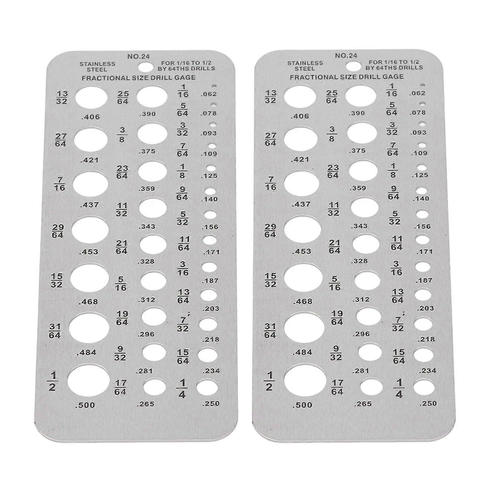 Drill Bit Gauge 2-Pack, 29-Hole Metric/Imperial Stainless Steel, 1/16-1/2 In Index Measurement Tool For Mechanics