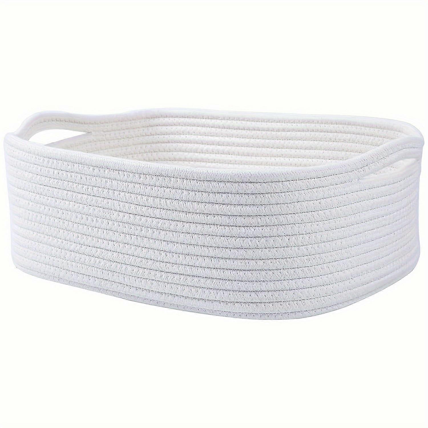 Cotton Rope Storage Basket Rectangular Woven Organizer White For Closet And Bathroom Storage