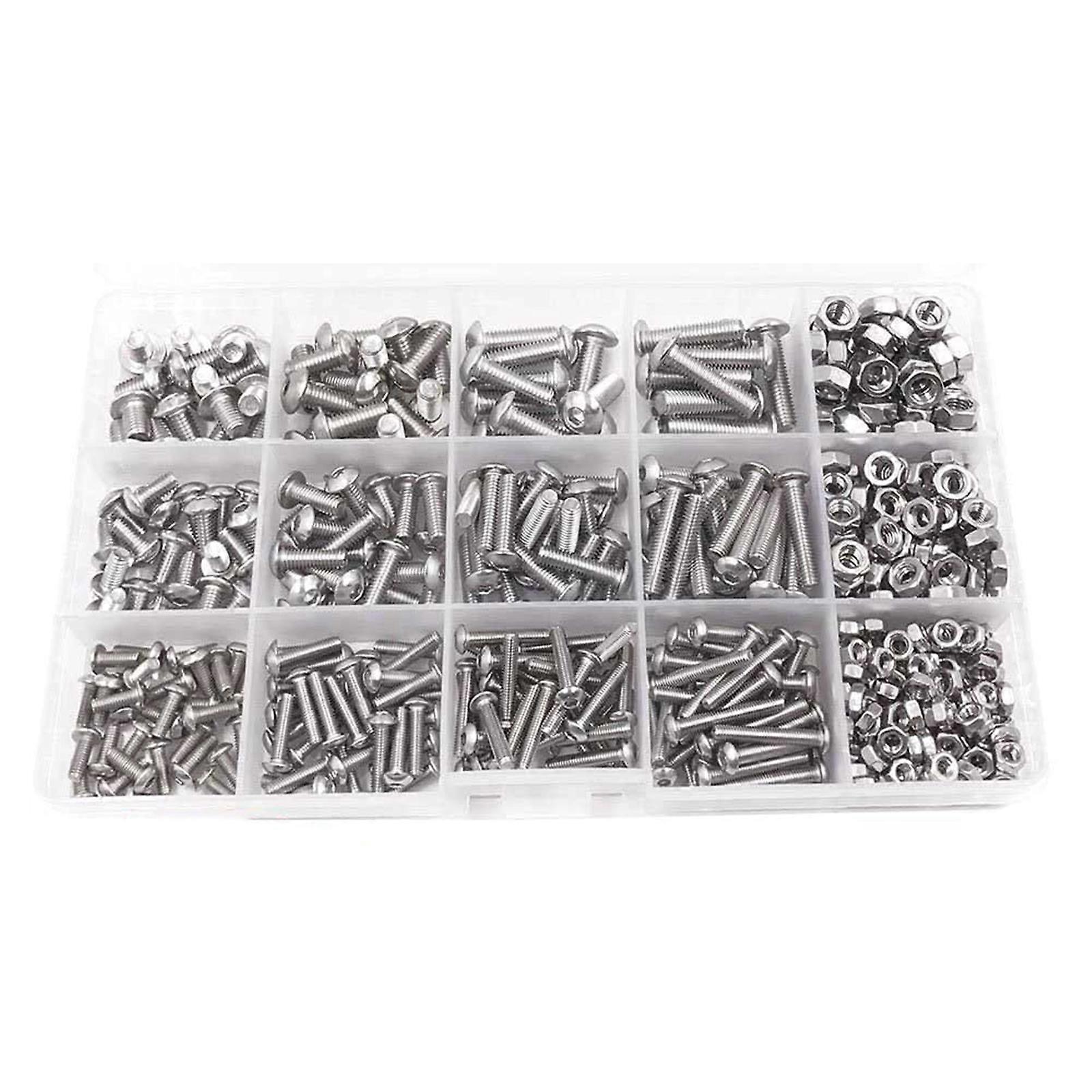 500Pcs Fine Thread Cylinders Screws Hexagon Socket Screws and Nut Set Stainless Steels Black Machines Screws 4mm