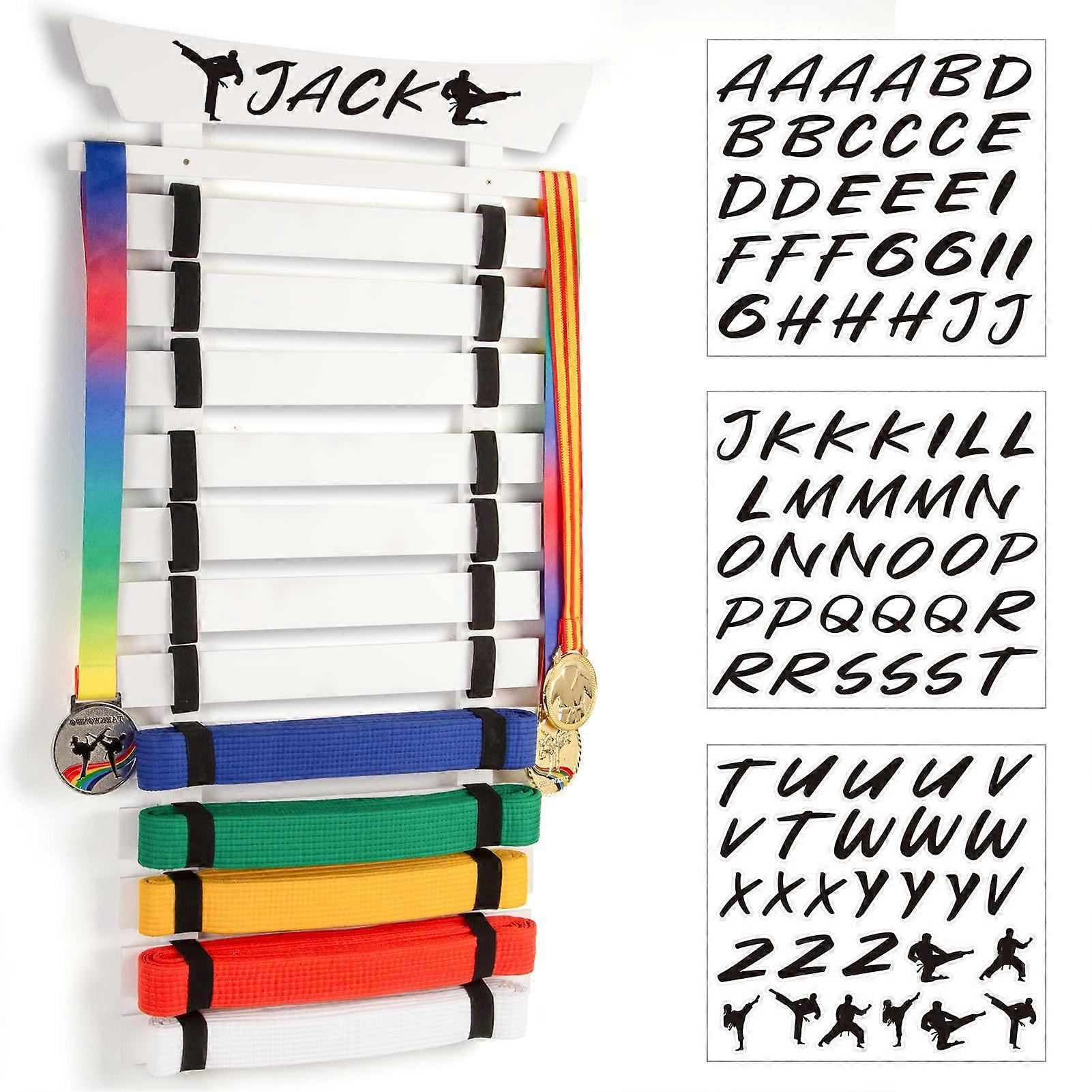 12 Belts Karate Belt Display Rack with Stickers, Martial Arts Belt Holder for Kids and Adults Gifts White/Opulent Garden