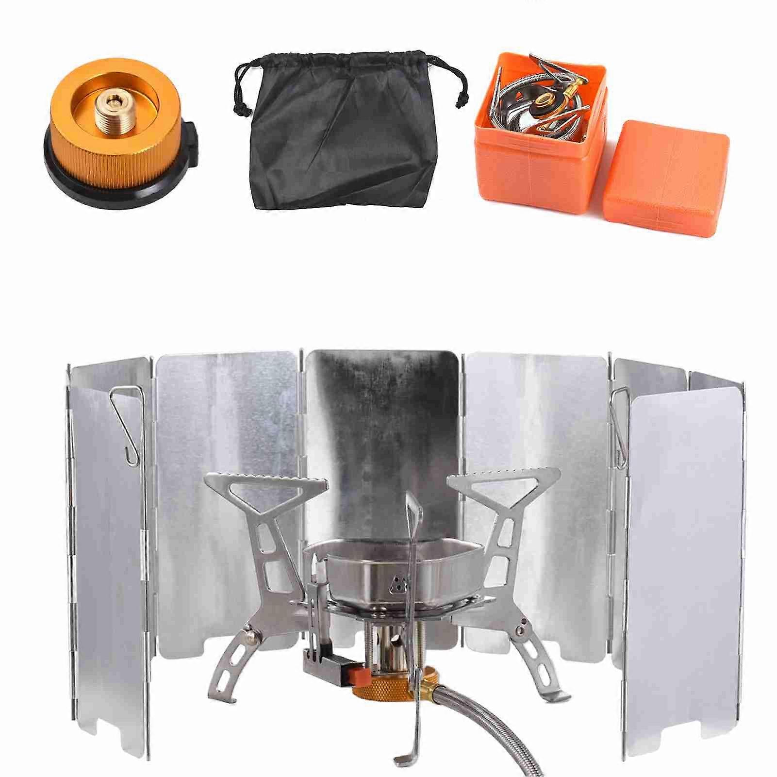 Portable Camping Stove Windshield Lightweight With Piezo Ignition Foldable Design Durable Material Butane Connector For Outdoor Cookin