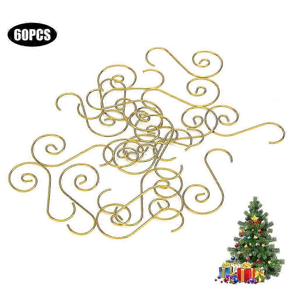 60pcs Mini Multi Purpose Metal S Shape Hooks for Holding Decorations on Christmas Trees (Gold Color)