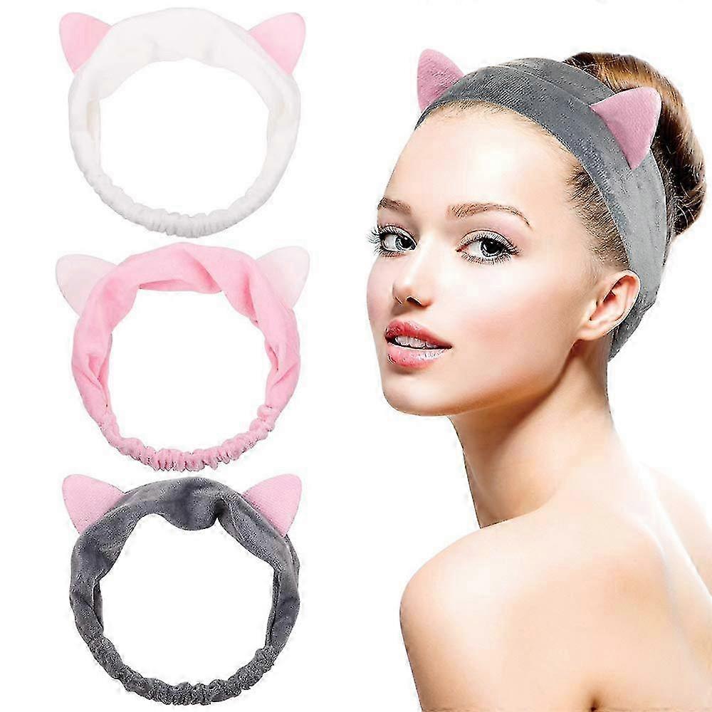 Cat Ear Headband 3 Pack for Spa & Makeup