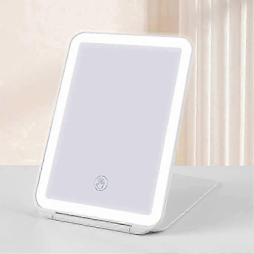 USB Opladen Opvouwbare Make-up Spiegel 10x Vergrotend Touch Screen LED Licht Vanity Tool - Wit