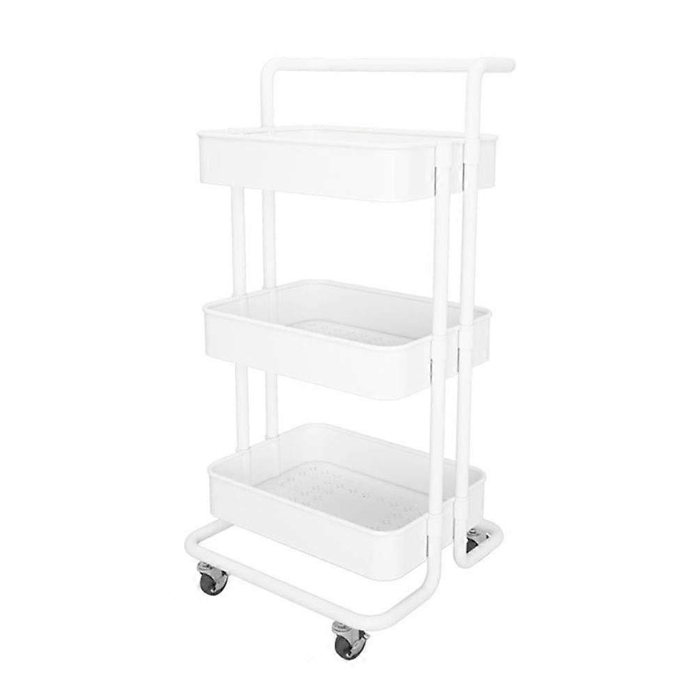 Wagon storage, 3layer multipurpose metal shelf, bathroom wagon, white