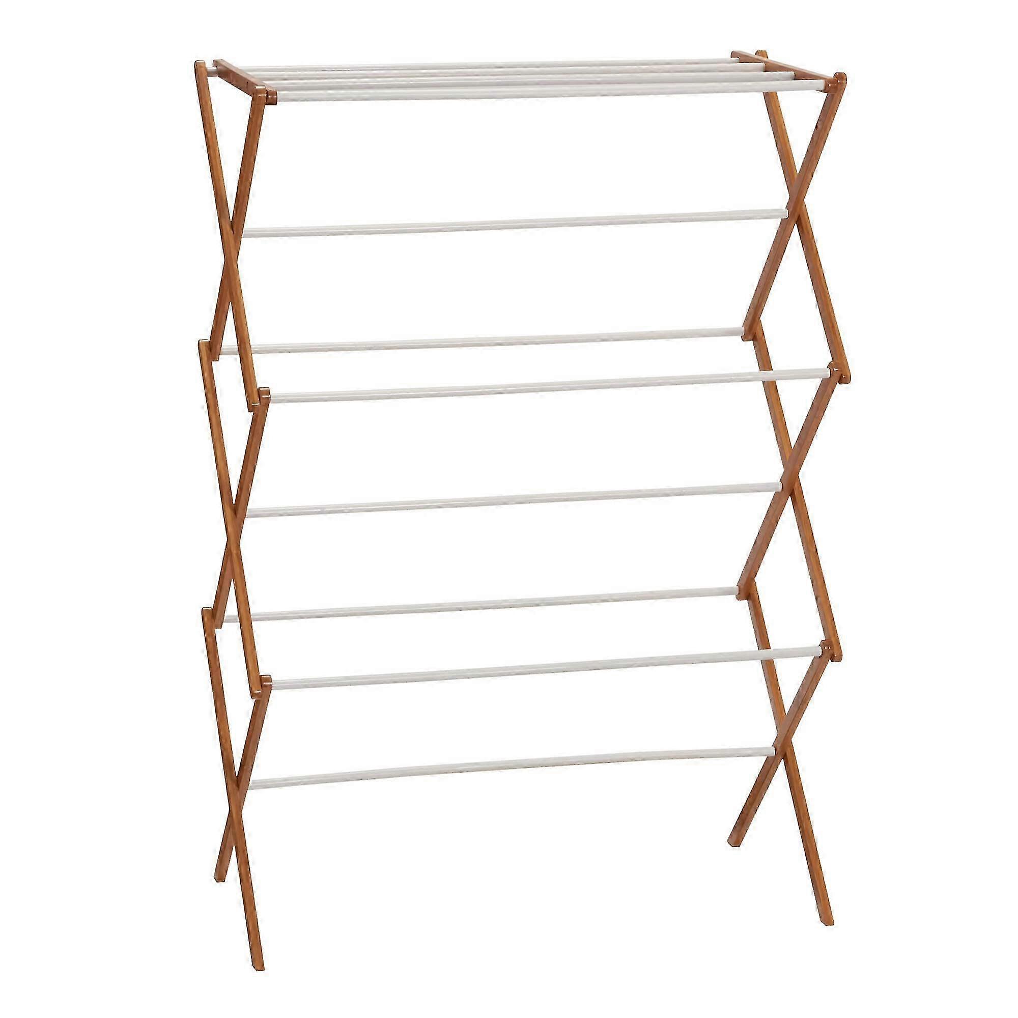 2025 White Bamboo Folding Clothes Drying Rack