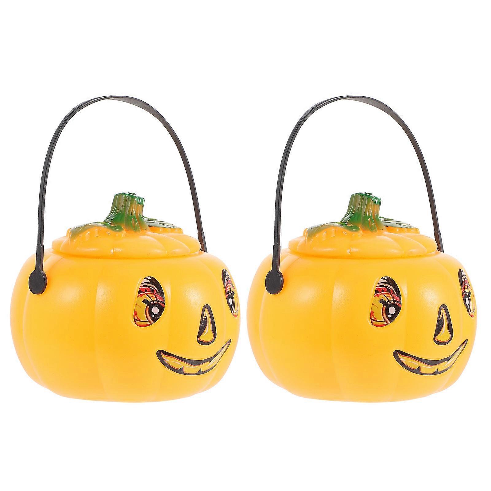 Halloween Pumpkin Buckets with LED Candle, Decorative Candy Jars for Party Favors & Treats