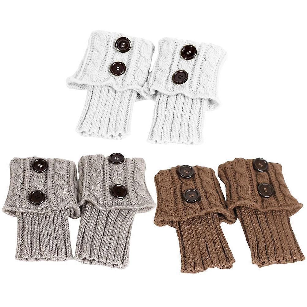 Leg Cover Sock for Winter Knitted Button Legwarmers Warmth Protection from Cold 3 Pairs