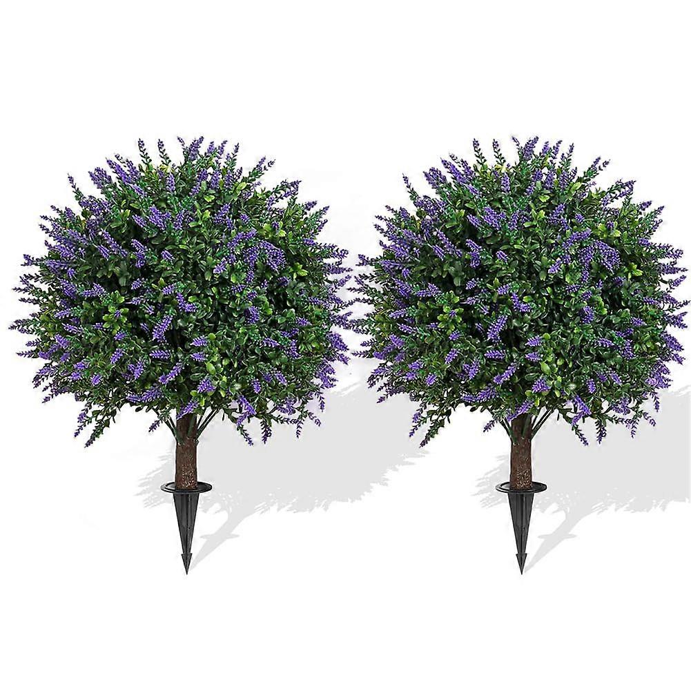Artificial Lavender Topiary Balls 60 cm, Set of 2, UV-Resistant Lavender Bushes with Ground Spike for Indoor Outdoor Use, Violet